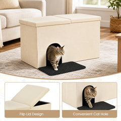 3-in-1 Cat Litter Box Enclosure with Removable & Movable Divider for Pets-Beige