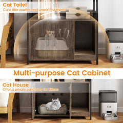 Cat Litter Box Enclosure with Storage Shelves and Scratching Pad-Gray
