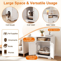 Cat Litter Box Enclosure Wooden Hidden Pet Washroom Furniture-White