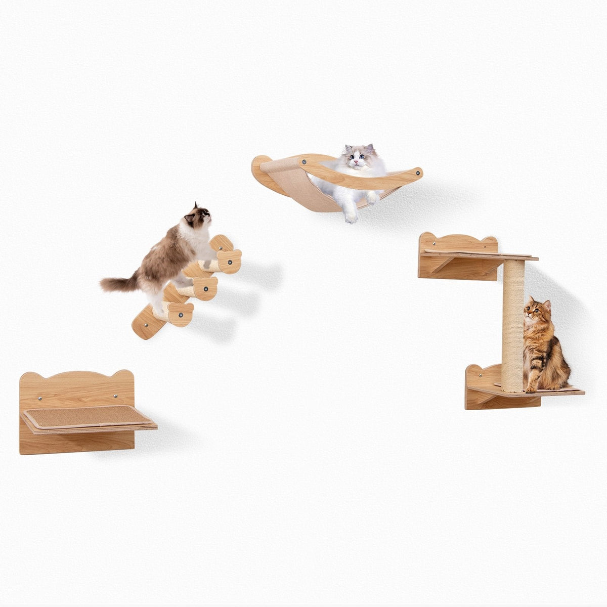 Four Piece Cat Wall Set with a Linen Hammock, Sisal Stairs and a Perch
