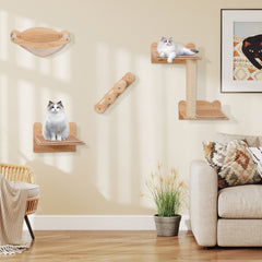 Four Piece Cat Wall Set with a Linen Hammock, Sisal Stairs and a Perch