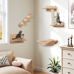 Four Piece Cat Wall Set with a Linen Hammock, Sisal Stairs and a Perch