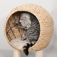 39" H Cat Tree with Sisal Scratching Post, Condo, Plush Perch, Hanging Rope and Hanging Ball, Beige