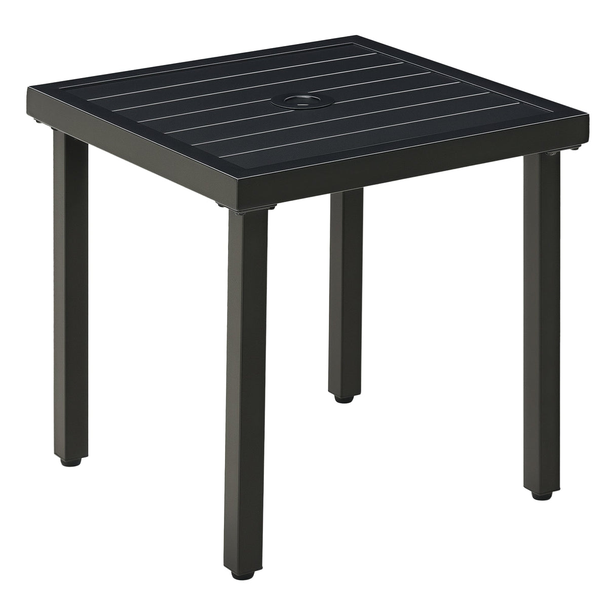 Outdoor Side Table, Patio End Table with Umbrella Hole, Small Coffee Table with Steel Frame for Balcony, Black