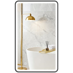 40" x 24" Bath Mirror with LED Lights, Wall Mounted Restroom Mirror, 3 Colours, Dimmable, Horizontal/Vertical, Black