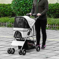 Cat Dog Stroller, One-click Foldable Pet Stroller w/Cup Holder, 4 Wheels Travel Carrier w/Brakes, 360° Swiveling Front Wheels, Storage Basket, for XS/Small Dogs Cats, Black