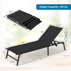 Set of 2 Foldable Chaise Lounges with 5 Level Backrests to Flat, Black
