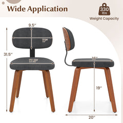 Set of 2 Chenille Dining Chairs, Dark Grey with Walnut Tone Bentwood Legs and Black Metal Back Bracket