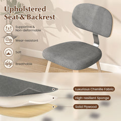 Set of 2 Chenille Dining Chairs, Light Grey with Natural Bentwood Legs and Silver Metal Back Bracket