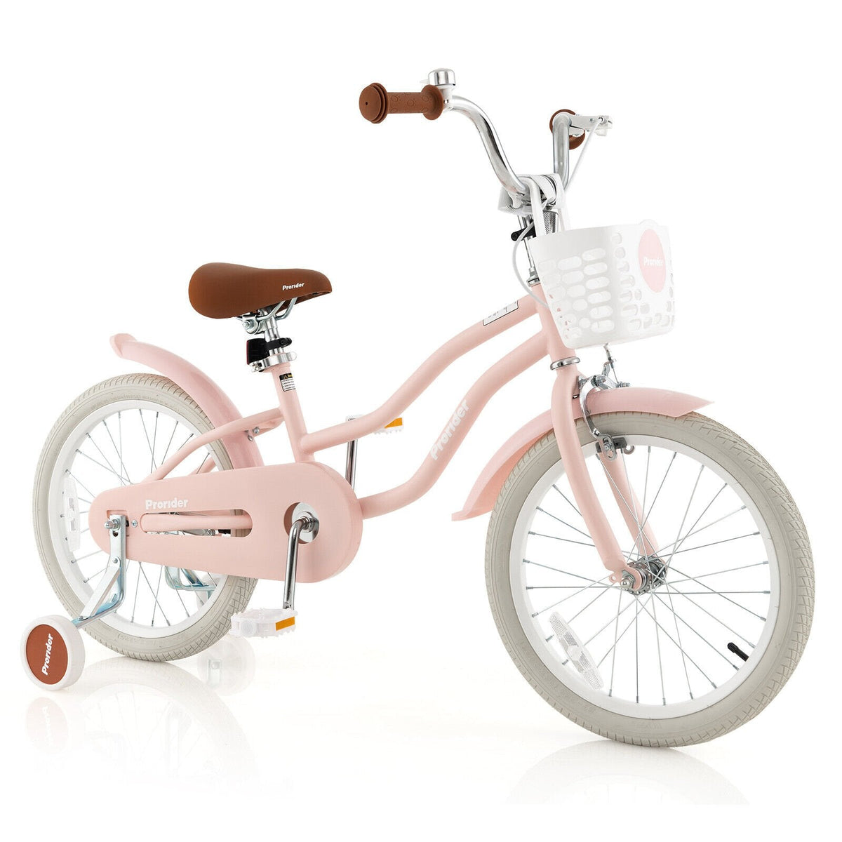 18 Inch Kids Bike with Front Handbrake and Rear Coaster Brake, Basket and Bell, Pink