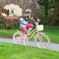 18 Inch Kids Bike with Front Handbrake and Rear Coaster Brake, Basket and Bell, Pink
