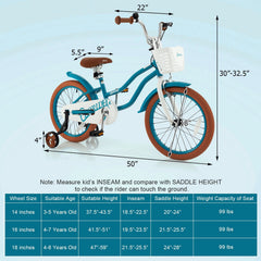 18 Inch Kids Bike with Front Handbrake and Rear Coaster Brake, Turquoise