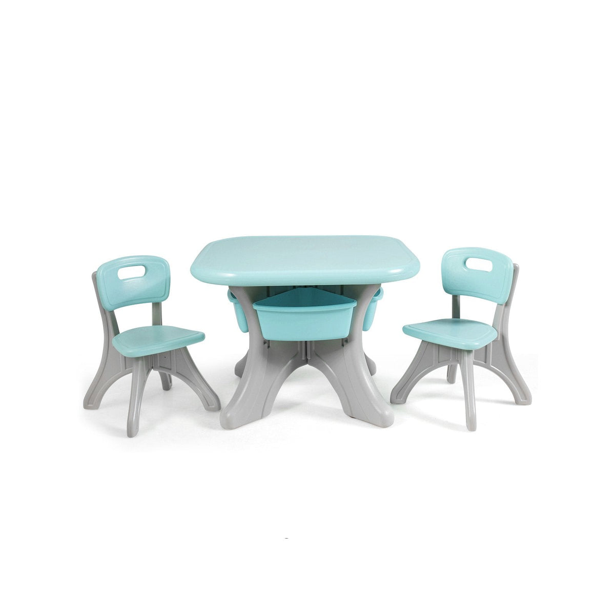 3 Piece Kids Activity Table and 2 Chair Set with Storage Bins, Green and Grey