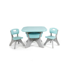 3 Piece Kids Activity Table and 2 Chair Set with Storage Bins, Green and Grey