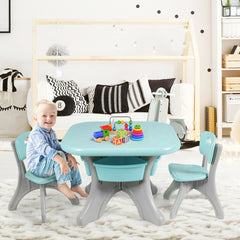 3 Piece Kids Activity Table and 2 Chair Set with Storage Bins, Green and Grey