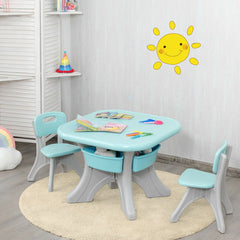 3 Piece Kids Activity Table and 2 Chair Set with Storage Bins, Green and Grey
