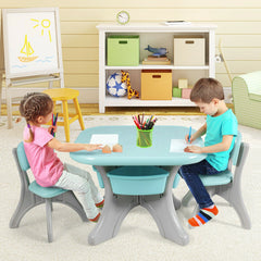 3 Piece Kids Activity Table and 2 Chair Set with Storage Bins, Green and Grey