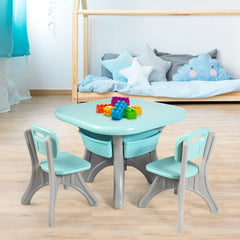 3 Piece Kids Activity Table and 2 Chair Set with Storage Bins, Green and Grey
