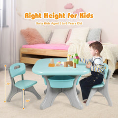 3 Piece Kids Activity Table and 2 Chair Set with Storage Bins, Green and Grey