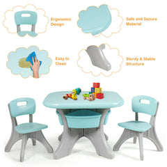 3 Piece Kids Activity Table and 2 Chair Set with Storage Bins, Green and Grey