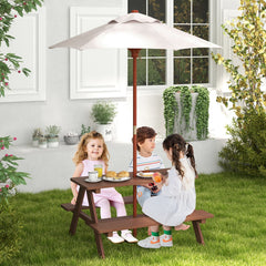 Wooden Kids Picnic Table with Bench Seats and Removable Umbrella, 4 Seats, Fir Wood