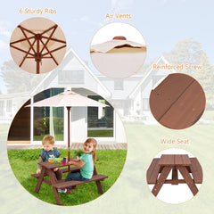 Wooden Kids Picnic Table with Bench Seats and Removable Umbrella, 4 Seats, Fir Wood