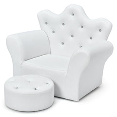 Kids Upholstered Princess Chair with Ottoman, Gem Buttons in White
