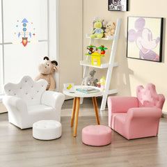 Kids Upholstered Princess Chair with Ottoman, Gem Buttons in White
