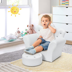 Kids Upholstered Princess Chair with Ottoman, Gem Buttons in White