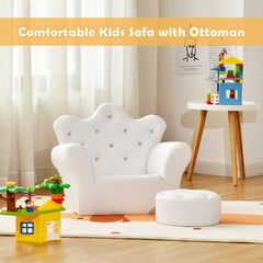 Kids Upholstered Princess Chair with Ottoman, Gem Buttons in White
