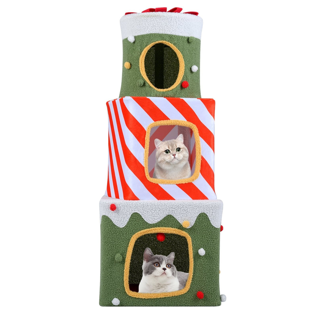 47 Inch Christmas Gift Box Cat Tower with Three Stacked Condos
