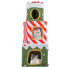 47 Inch Christmas Gift Box Cat Tower with Three Stacked Condos