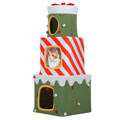 47 Inch Christmas Gift Box Cat Tower with Three Stacked Condos