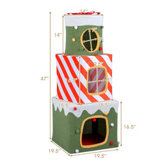 47 Inch Christmas Gift Box Cat Tower with Three Stacked Condos