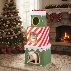 47 Inch Christmas Gift Box Cat Tower with Three Stacked Condos