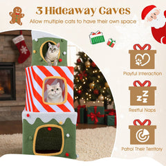 47 Inch Christmas Gift Box Cat Tower with Three Stacked Condos
