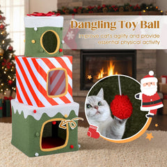 47 Inch Christmas Gift Box Cat Tower with Three Stacked Condos