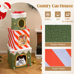 47 Inch Christmas Gift Box Cat Tower with Three Stacked Condos