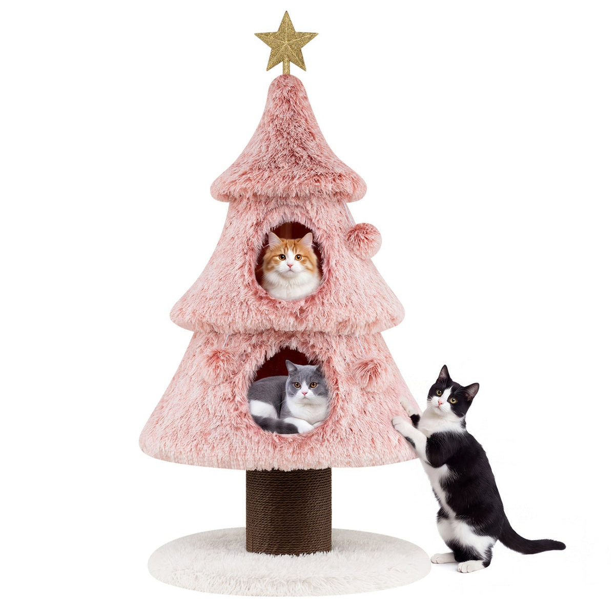 48.5 Inch Pink Christmas Tree Cat Tower with Two Condos and a Jute Post