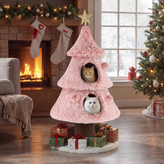 48.5 Inch Pink Christmas Tree Cat Tower with Two Condos and a Jute Post