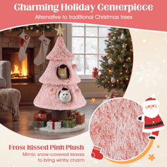 48.5 Inch Pink Christmas Tree Cat Tower with Two Condos and a Jute Post