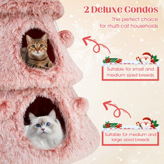 48.5 Inch Pink Christmas Tree Cat Tower with Two Condos and a Jute Post