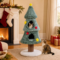 50 Inch Christmas Tree Cat Tower with Two Enclosed Condos and a Star Toy