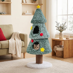 50 Inch Christmas Tree Cat Tower with Two Enclosed Condos and a Star Toy