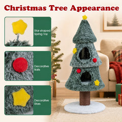 50 Inch Christmas Tree Cat Tower with Two Enclosed Condos and a Star Toy