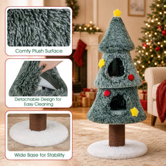 50 Inch Christmas Tree Cat Tower with Two Enclosed Condos and a Star Toy