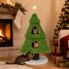 47.5 Inch Christmas Cat Tree with Three Tiers and a Two Door Lower Nest