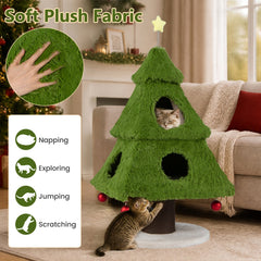 47.5 Inch Christmas Cat Tree with Three Tiers and a Two Door Lower Nest