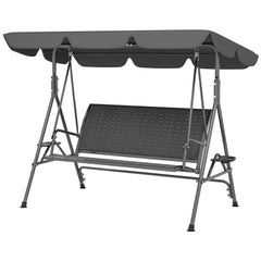 3-Seat Patio Swing Chair, Outdoor Canopy Swing Glider with Adjustable Shade, Rattan Seat and Steel Frame, for Porch, Garden, Poolside, Dark Grey