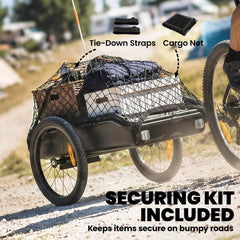 Bike Trailer, Bike Cargo Trailer with Quick Release 16" Wheels, Cargo Net, Safe Reflectors and Red Flag